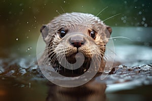 Fuzzy Otter baby wet. Generate Ai