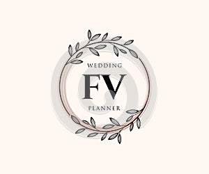 FV Initials letter Wedding monogram logos collection, hand drawn modern minimalistic and floral templates for Invitation cards,