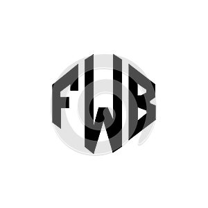 FWB letter logo design with polygon shape. FWB polygon and cube shape logo design. photo