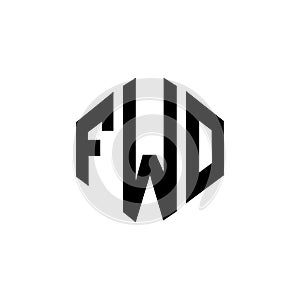 FWO letter logo design with polygon shape. FWO polygon and cube shape logo design.