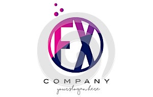 FX F X Circle Letter Logo Design with Purple Dots Bubbles