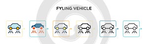 Fyling vehicle vector icon in 6 different modern styles. Black, two colored fyling vehicle icons designed in filled, outline, line
