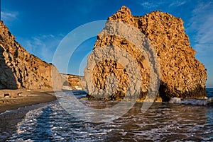 Fyriplaka beach on sunset, Milos island, Cyclades, Greece photo