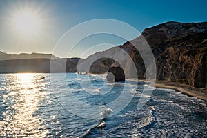 Fyriplaka beach on sunset, Milos island, Cyclades, Greece photo