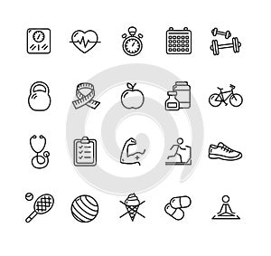 Fytness Health Outline Icon Set. Vector