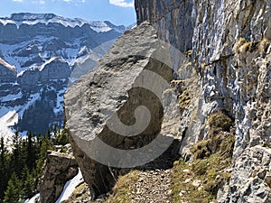 FÃ¼essler cliff or FÃ¼essler-Felsen Fueessler-Felsen or Fuessler-Felsen on the Ebenalp alpine hill and in the Appenzellerland