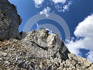 FÃ¼essler cliff or FÃ¼essler-Felsen Fueessler-Felsen or Fuessler-Felsen on the Ebenalp alpine hill and in the Appenzellerland