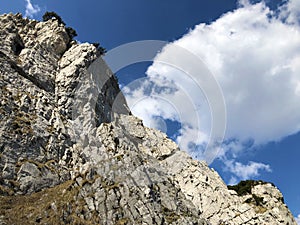 FÃ¼essler cliff or FÃ¼essler-Felsen Fueessler-Felsen or Fuessler-Felsen on the Ebenalp alpine hill and in the Appenzellerland