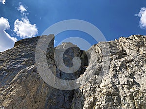 FÃ¼essler cliff or FÃ¼essler-Felsen Fueessler-Felsen or Fuessler-Felsen on the Ebenalp alpine hill and in the Appenzellerland