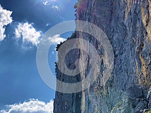 FÃ¼essler cliff or FÃ¼essler-Felsen Fueessler-Felsen or Fuessler-Felsen on the Ebenalp alpine hill and in the Appenzellerland