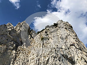 FÃ¼essler cliff or FÃ¼essler-Felsen Fueessler-Felsen or Fuessler-Felsen on the Ebenalp alpine hill and in the Appenzellerland