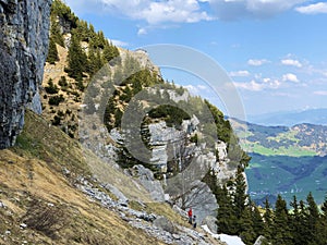 FÃ¼essler cliff or FÃ¼essler-Felsen Fueessler-Felsen or Fuessler-Felsen on the Ebenalp alpine hill and in the Appenzellerland