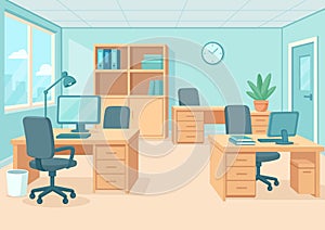Flat modern office interior background illustration