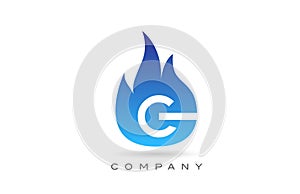G blue fire flames alphabet letter logo design. Creative icon template for company and business
