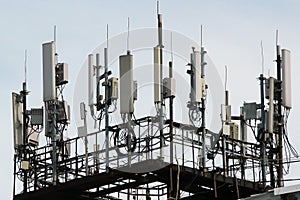 3G, 4G and 5G cellular antennas. Base Transceiver Station. Telecommunication tower. Wireless Communication Antenna Transmitters photo