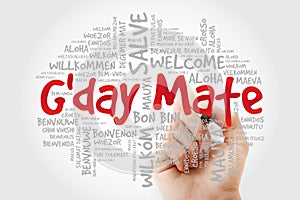 G`day Mate Welcome in Australian word cloud photo