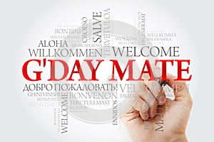 G`day Mate Welcome in Australian word cloud photo