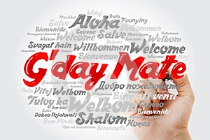 G`day Mate Welcome in Australian word cloud photo
