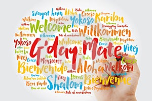 G`day Mate Welcome in Australian word cloud photo