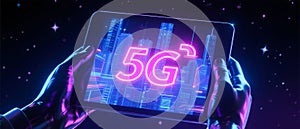 5G Digital City Network on Smartphone Display