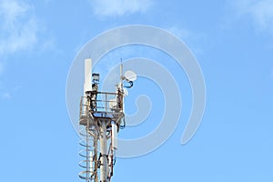 5G, 4G, 3G, EDGE, GPRS smart mobile telephone radio network GSM antenna with copy space. Concept telecommunication photo