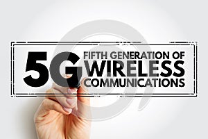 5G - fifth generation of wireless communications text stamp, technology concept background