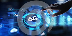 6G Future Connectivity Solutions, projection on a virtual screen, Business and Technology Concept
