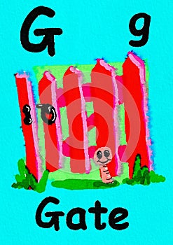 G is for gate. Learn the alphabet and spelling.