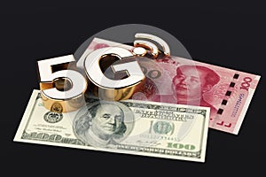  5vysoký rýchlosť komunikácia sieť stojace na čínština juan a americký dolár na čiernom pozadí.3