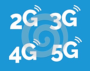 5g icon, 4g logo on blue. 2g network vector technology 3g icon photo