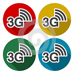 3G icons set with long shadow