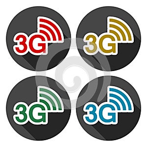 3G icons set with long shadow
