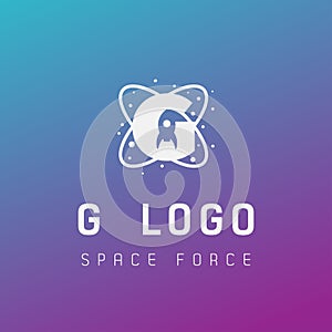g initial space force logo design galaxy rocket vector in gradient background