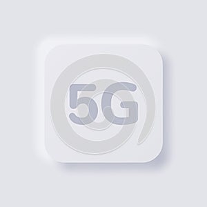 5G Internet connection icon, White Neumorphism soft UI Design for Web design.