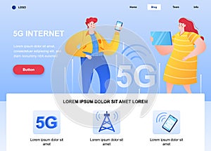 5g Internet flat landing page design