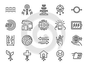 5G internet line icon set. Included icons as IOT, internet of things, bandwidth, signal, devices and more. photo