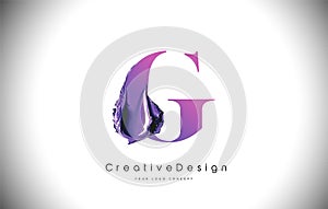 G Letter Design Brush Paint Stroke. Purple g Letter Logo Icon with Violet Paintbrush