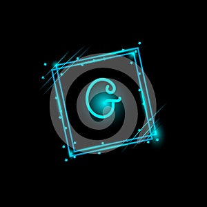 G letter glowing logo design in a rectangle banner