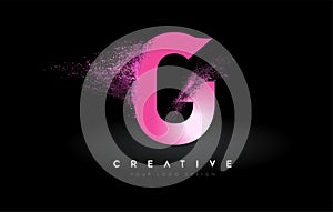 G Letter Logo with Dispersion Effect and Purple Pink Powder Particles Expanding Ash