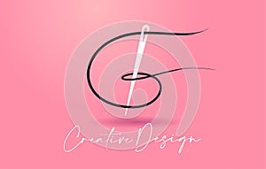 G Letter Logo with Needle and Thread Creative Design Concept Vector