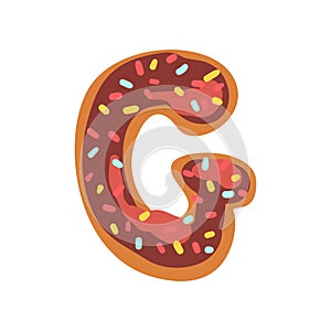G letter in the shape of sweet glazed cookie, bakery edible font of English alphabet vector Illustration on a white