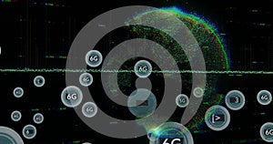 5g and 6g network bubbles over digital globe image