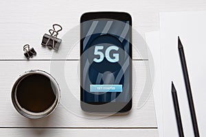 5G network concept on smart phone screen