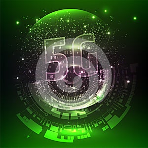 5G new wireless internet wifi connection. Big data binary code flow numbers. Global network high speed innovation