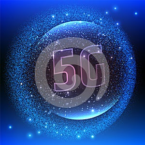 5G new wireless internet wifi connection. Big data binary code flow numbers. Global network high speed innovation
