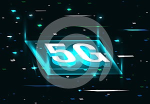 5G new wireless internet wifi connection. Big data binary code flow numbers