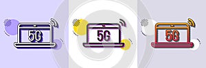 5g notebook line icon. Wireless technology sign. Halftone dotted pattern. Vector