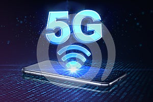 5G pulsing out of a smartphone. photo