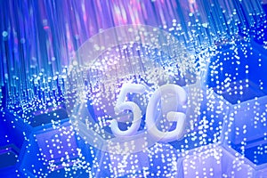 5G signs with Fiber optics background photo