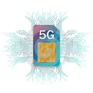 5G Sim Card technology background, with microelectronics